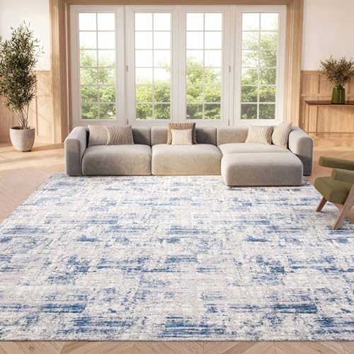 Safavieh Modern Rug for Living Room, Dining Room, Bedroom - Amelia Collection, Short Pile, in Blue and Grey, 244 X 305 cm