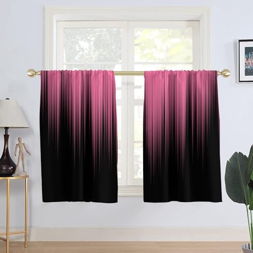"AAtter Pink and Black Window Curtains for Kitchen Ombre Abstract Striped Girls Women Modern Art Small Short Home Living Room Bedroom Bathroom Drapes Treatment Fabric 1 Pair, 27.5"" W x 45"" L, Gradient"