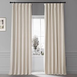 HPD Half Price Drapes Signature Plush Velvet Blackout Curtains for Bedroom (1 Panel), 50W X 96L Hotel Black Out Curtains for Living Room, Thermal Insulated Blackout Curtains for Windows, Diva Cream