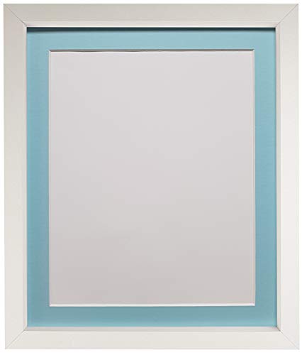 FRAMES BY POST Rio Picture Photo Frame, MDF Wood, White with Blue Mount, 40 x 30 cm Image Size 12 x 10 Inch Plastic Glass