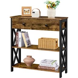 Yaheetech Console Table, Drawer & Shelves, 80 × 29.5 × 81 cm, Rustic Brown