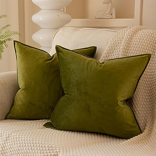 20x20 Decorative Throw Pillow Covers Set of 2 for Couch Sofa Bed,Olive - Soft Solid Cushion Covers,Flange Edge Design,for Living Room Bedroom,Luxury Modern Home Decor,Invisible Zipper