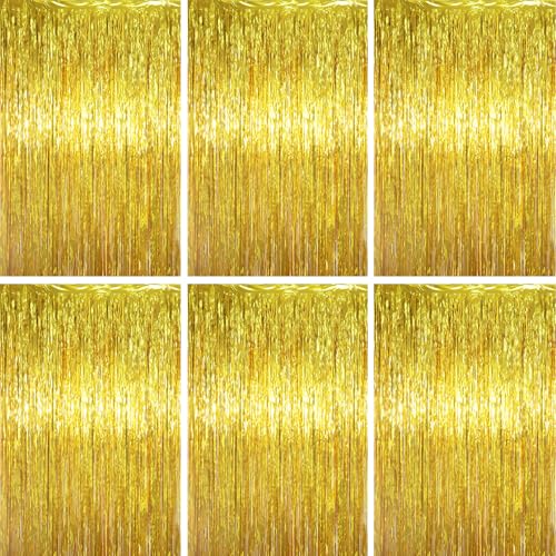 Voircoloria 3.3 x 6.6 ft Foil Fringe Backdrop Curtains, Tinsel Streamers Party Decorations, Fringe Backdrop for Birthday, Baby Shower, Gender Reveal, Graduation (6, Gold)