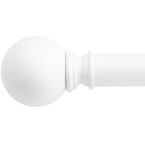 "NICETOWN Adjustable Window Drapery Corner Curtain Rod 1 1/8 Diameter Modern Ball Finials Rod Set Decorative for Kitchen/Cafe, 28-48"" Length, Matte White"