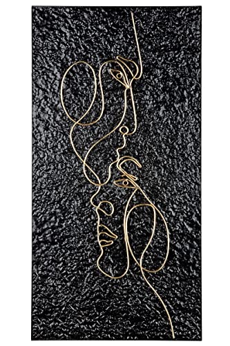 Casablanca Decorative Relief Wall Decoration - Large Picture XL with Face Features - Handmade Metal - Colour: Gold on Black Background - 41 x 81 cm
