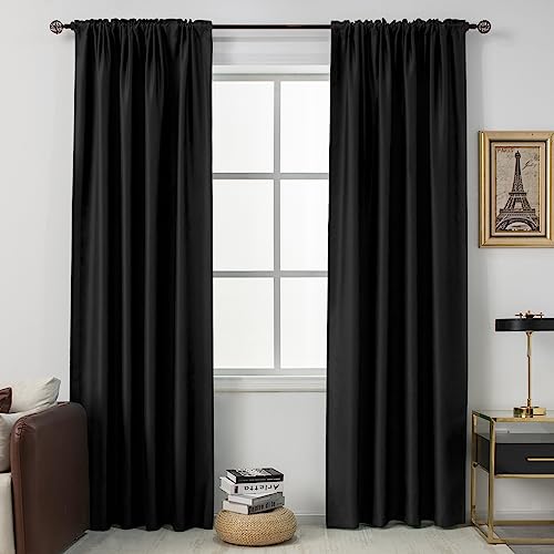 DUALIFE 99% Blackout Curtains 108 Inches Long Curtains for Living Room - Energy Saving Thermal Insulated Soundproof Rod Pocket Extra Long Curtains for Bedroom (Black, 54W x 108L, 2 Panels)