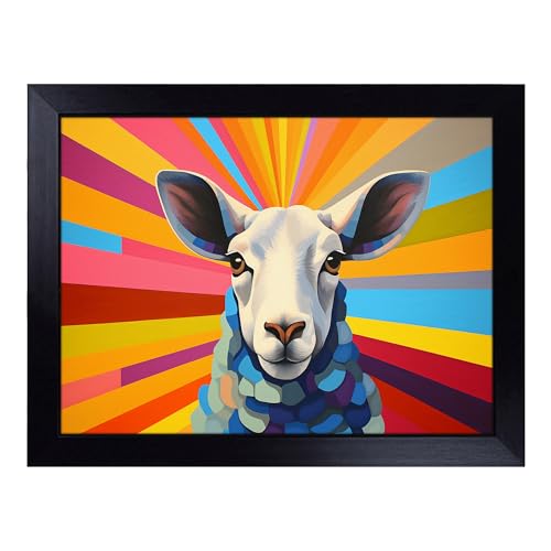 Lap Tray with Bean Bag Cushion, Ram Sheep Op Art - Handmade in the UK, Raised Wooden Edge, Padded Cushion, Heat-Resistant Wipe-Clean Surface, for Meals, Laptops and Crafts