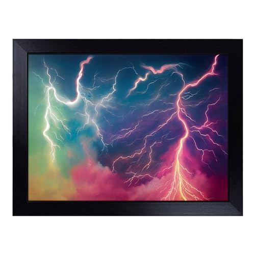 Lap Tray with Bean Bag Cushion, Bewitching Lightning Bolt - Handmade in the UK, Raised Wooden Edge, Padded Cushion, Heat-Resistant Wipe-Clean Surface, for Meals, Laptops and Crafts