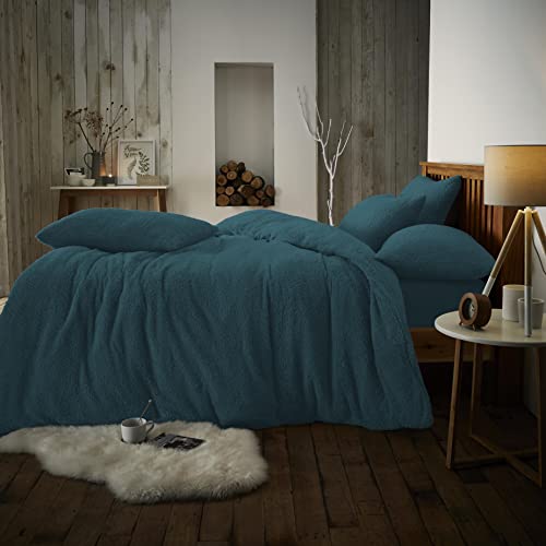GC GAVENO CAVAILIA Care Teddy Duvet Cover Double Bedding Set, Super Soft & Warm Quilt Covers, Thermal Fluffy Comforter Sets, Green 727484