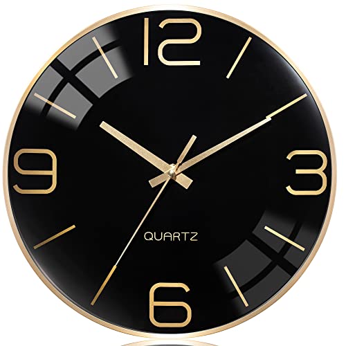 AYRELY?? 12 Inch Silent Modern Wall Clocks Battery Operated, Wall Clock for Living Room D??cor,Gold Metal Frame Clock Decorative for Bedroom,Kitchen,Office