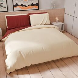 PETTI Artigiani Italiani - Double Duvet Cover Set 240 x 220 cm (2 Pillowcases 63 x 63 cm Included), Soft Microfibre Duvet Cover Set, Plain Cream - Burgundy