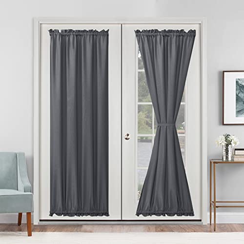 Hiasan Front French Door Curtains for Small Window, Rod Pocket Semi Sheer Short Sidelight Curtain, 1 Panel (Grey, W 24 inch x L 72 inch)