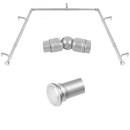 TONIAL Bay Window Curtain Rods, 32 to 86 Inch Center Rod, 20 to 84 Inch Side Rods, 3/4 Inch Decorative Drapery Rods with Small Cap End, Silver