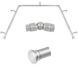 TONIAL Bay Window Curtain Rods, 32 to 86 Inch Center Rod, 20 to 84 Inch Side Rods, 3/4 Inch Decorative Drapery Rods with Small Cap End, Silver