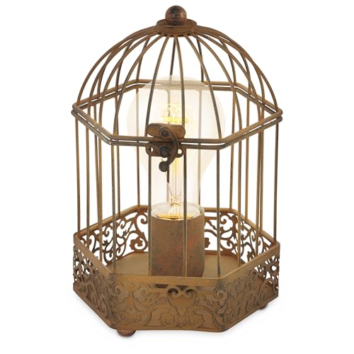 Eglo Bedside lamp Harling, Side Table Light in cage Design, Oriental Living Room and Bedroom Lighting Made of Rust Coloured Metal, E27 Socket