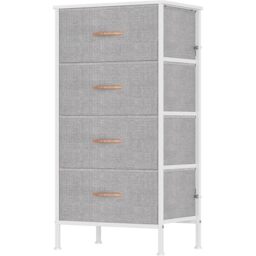 Feonase Chest of Drawers with 4 Fabric Drawers, Large Bedroom Dresser with Wooden Top & Sturdy Metal Frame, Tall Storage Organizer Unit for Bedroom, Living Room (Light Gray)
