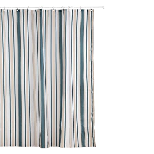 TATAY Fabric Shower Curtain 180 x 200 cm - Includes 12 Hooks - Washable Shower Curtain with Modern Design - Durable Polyester Fabric - Timeless Model – White, Beige & Green