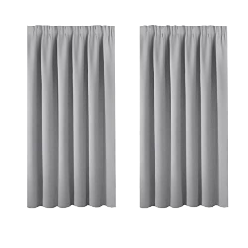 Blackout Curtains Small Curtains for Windows - Super Soft Room Darkening Pencil Pleat Curtains for Nursery Short Window Treatment with Tape Top for Bedroom 46 x 54 Inch, 2 Panels, Dove Grey