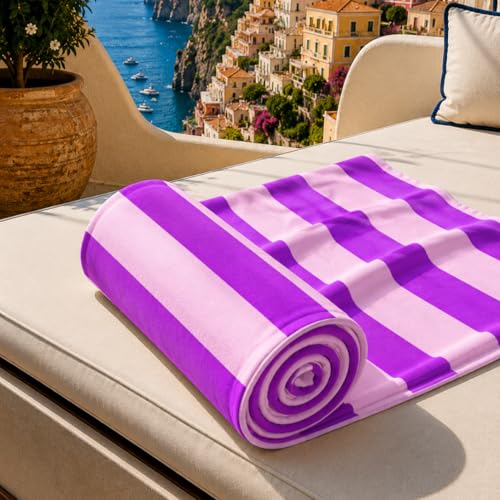 PETTI Artigiani Italiani - Microfibre Beach Towel, Beach or Pool Towel, Beach Towel, Large 90 x 180 cm, Purple Pink Stripes