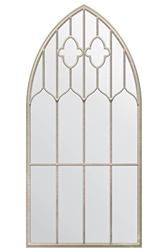MirrorOutlet Home & Garden Large New Rustic Multi Panelled Arched Window Garden Outdoor Mirror 160 x 85cm 5ft3 x 2ft9, Silver (GMA035)