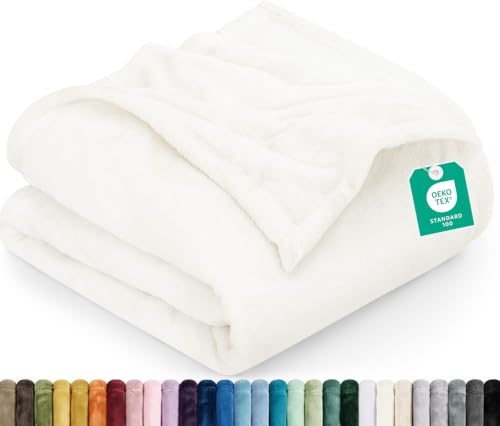 "Utopia Bedding, Fleece Blanket 300gsm Single Bed Ivory 60"" x 80"" with Anti-Static Microfibre Lightweight Soft Comfortable Blanket for Bed, Sofa, Armchair, Suitable for All"