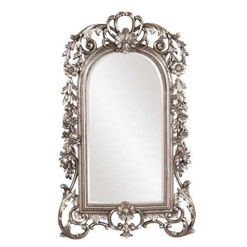 Howard Elliott Sherwood Hanging Accent Wall Mirror, Ornate Arched Antique Silver Resin Frame, Arch Shape Mirror for Home, Living Room, Entryway, 14 x 22 Inch