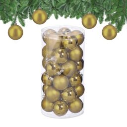 Relaxdays Christmas Bauble Set of 30, Glittery, Matt & Shiny Ornaments, Plastic Xmas Tree Balls, HxD: 7 x 6 cm, Gold