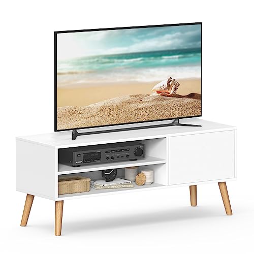VASAGLE TV Unit, 120 cm Wide TV Stand Cabinet, for TVs up to 55 Inches, Entertainment Center, Modern TV Console for Living Room, Bedroom, Lounge, White LTV120T46