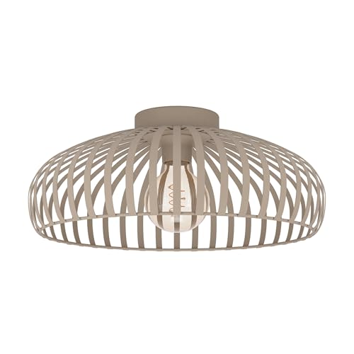 Eglo Ceiling Light Fixture Mogano 3, Flush Mount lamp for Living Room, Bedroom Lighting, Beige Metal E27 Socket, Ø 43 cm