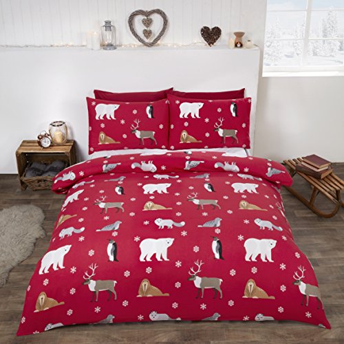 Rapport Home Rapport Winter Animals 100% Brushed Cotton Duvet Set, SuperKing-Red, Super-King