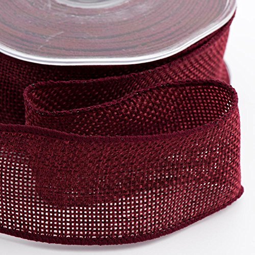 Italian Options Country Hessian Ribbon with Wired Edge, Natural Hessian Fabric Ribbons for Gift Wrapping, Bows, Wreaths, Wedding, Flowers, Florist, Burlap, Jute Ribbon, 38 mm x 10 Metre Roll, Burgundy