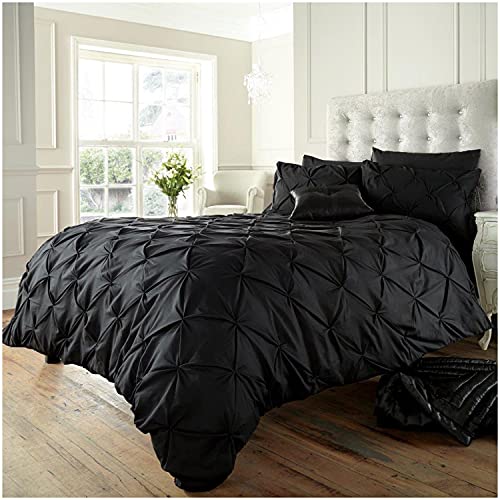 GC GAVENO CAVAILIA Pintuck Duvet Cover, Polycotton Pleated Bedding Bed Set, Black, Single