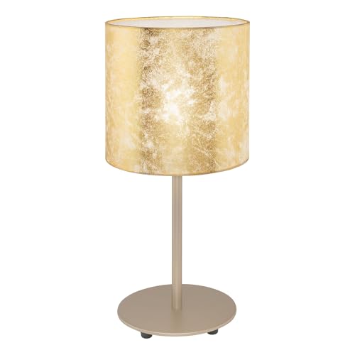 Eglo Bedside lamp Viserbella, Vintage Side Table Light Made of Steel and Fabric in Champagne, Golden Living Room Lighting with Switch, E27 Socket