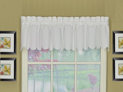 "Today's Curtain, Orleans Scallop Curtain, White Valance, 60"" W x 12"" L, White"