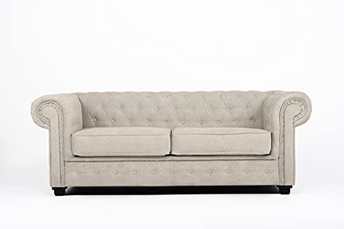 Chesterfield Style Corner Sofa Set 3+2 Seater Armchair Cream Fabric (2 Seater)