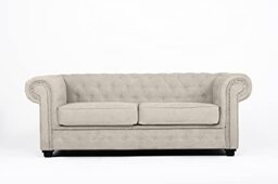 Chesterfield Style Corner Sofa Set 3+2 Seater Armchair Cream Fabric (2 Seater)
