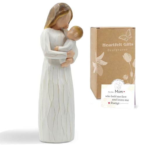 DEERWIN New Mom Birthday Gift for Women, Sculpted Hand-Painted Mom and Baby Child Figures Statues,Thanksgiving/Christmas Mama Gifts Figurine