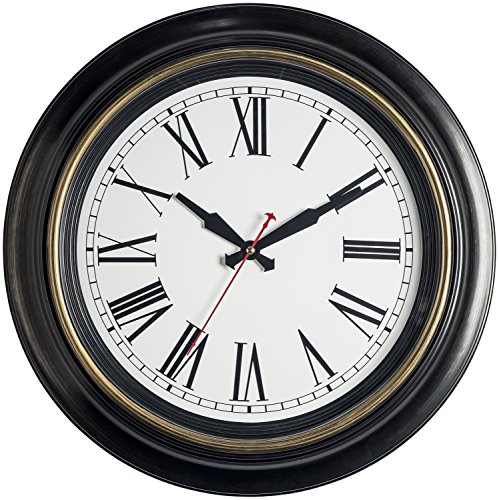 Bernhard Products Extra Large Wall Clock, 18 Inch, Dark Brown, Quartz Silent, Battery Operated, Non-Ticking, Decorative Roman Numeral, Stylish Clock, Accurate Timekeeping
