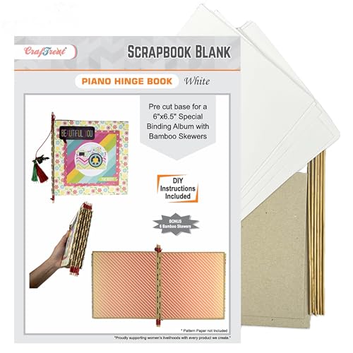 CrafTreat DIY Scrapbook Blank Precut Album Base - Piano Hinge Book White - Interactive Mini Scrapbook Album with Bamboo Sticks - Handmade Photo Memory Book Gift for Wedding Anniversary Travel