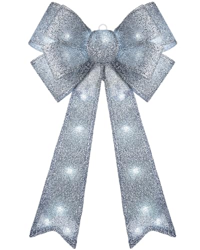 WeRChristmas Large Christmas Bow Decoration with 25 Chasing Warm LED Lights, Multi-Colour, 1cm