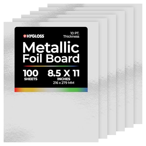 "Hygloss, Silver Metallic Foil Board Stock Sheets, Arts & Crafts, Classroom Activities & Card Making, 100 Pack, 8.5 x 11-Inch, 8.5"" x 11"", 100 Count"