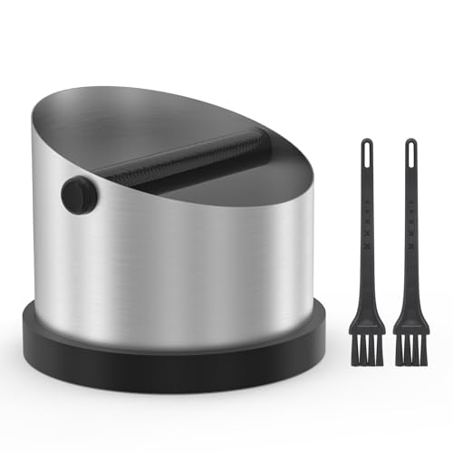 Alyvisun Coffee Knock Box, 650ml Stainless Steel Coffee Puck Bin - with 2 Brushes, Professional Espresso Knock Box with Removable Shock-Absorbing Knock Bar for Cafe Kitchen Restaurant
