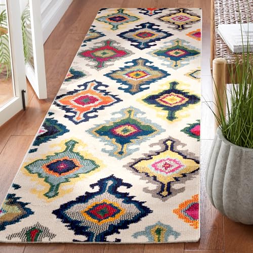 Safavieh Boho Chic Indoor Woven Runner Area Rug, Monaco Collection, MNC239, in Ivory / Multi, 66 X 244 cm for Living Room, Bedroom or Any Indoor Space
