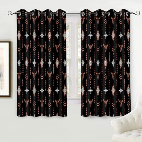 AHBEWIN Tribal Aztec Blackout Curtains Western Bull Skull Boho Drapes 2 Panels Rustic Cowboys Native Ethnic Grommets Window Curtain Drapes for Bedroom Kitchen Living Room, 42x63in