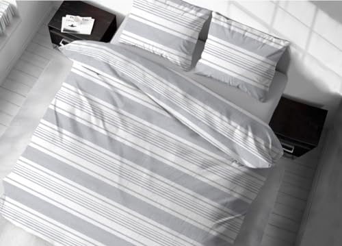 LINEN WEB Duvet Cover One Size 100% Cotton, Duvet Cover Striped Pattern, Grey