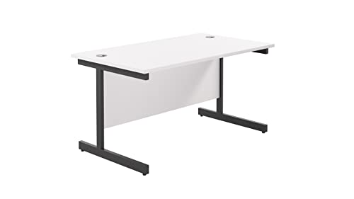 Office Hippo Heavy Duty Rectangular Cantilever Desk, Home Office Table With Integrated Cable Ports, PC Desk for Work or Home, 5 Yr Warranty - Black Frame/White Top, 140cm x 80cm