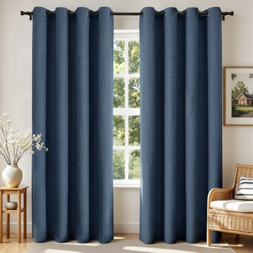 Joydeco Blackout Curtains 84 Inches Long 2 Panels Burg, Room Darkening Curtains for Bedroom, 100% Black Out Textured Thermal Drapes Privacy Protection 2 Panels Set(W52 x L84 Inch, Navy Blue)