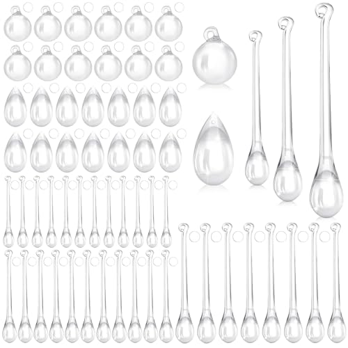 Vercraft 100 Pcs Christmas Tree Ornaments Clear Acrylic Hanging Teardrop Ornaments 5 Styles Christmas Crystal Chandelier Pendant Crystals for Centerpieces Chandelier Wedding Xmas Decor (Clear)