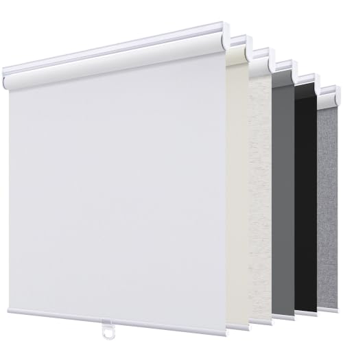"Sunoff Blackout Roller Shades Blinds Cordless for Windows Pull Down Room Darkening Door Blinds with Thermal Insulated Easy to Install for Living Room,Bedroom,Home,Office White18 W x 72"" H"