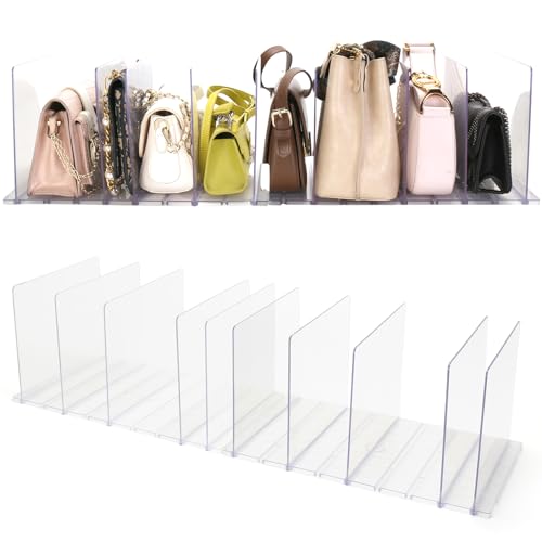 Acrylic Purse Organizer for Closet, Clear Clutch Bag Organizer, Adjustable Shelf Divider for Closet Organizers and Storage, Detachable Handbag Separators Dividers Rack for Bedroom Bathroom Office